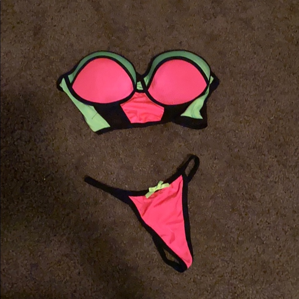 Black/Pink/Neon Green 2piece /dance outfit